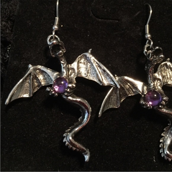DRAGON Amethyst DROP EARRINGS - Picture 2 of 3